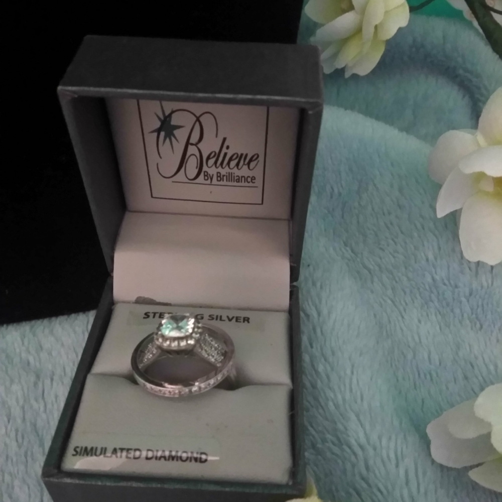 Silver Wedding Engagement Ring Set - image 3